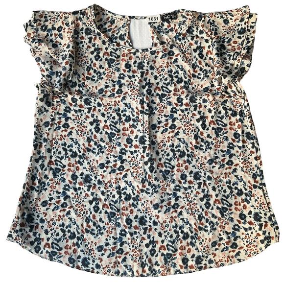 Spin USA Women’s Short Sleeve Blouse size XL, Leopard White Blue Red - Picture 1 of 8
